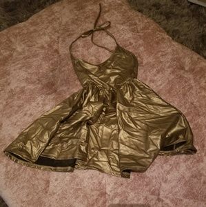 American apparel metallic gold skater dress